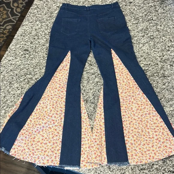 BiBi Blue and Pink Flare Wide Leg Jeans - Picture 2 of 4